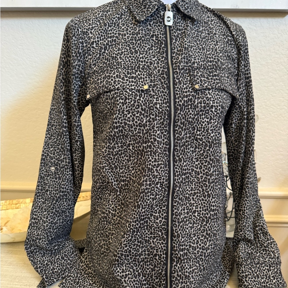 Michaels Black and Gray Leopard Print Jacket size S